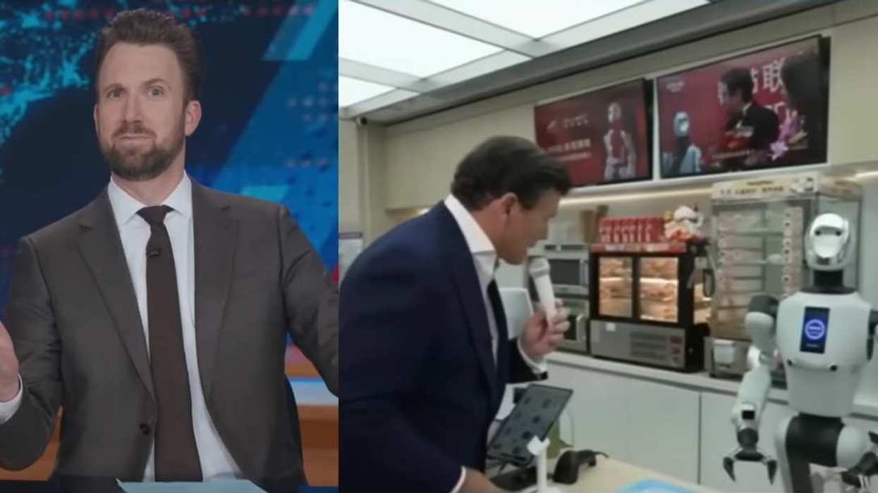 Screenshots of Jordan Klepper and Bret Baier from The Daily Show broadcast