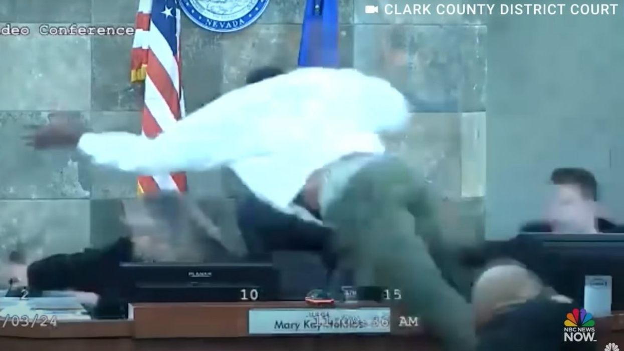 Screenshots of Judge Mary Kay Holthus and the moment Deobra Redden attacked her