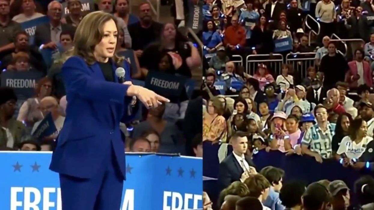 Screenshots of Kamala Harris and medics assisting fan in medical distress at rally