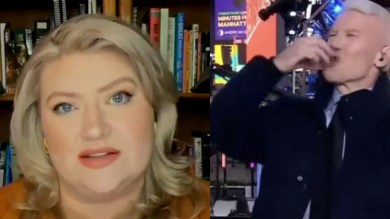 Screenshots of Kat Cammack on Fox Business and Anderson Cooper doing shots