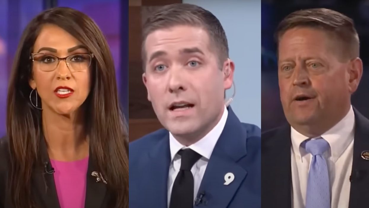 Screenshots of Lauren Boebert, Kyle Clark, and