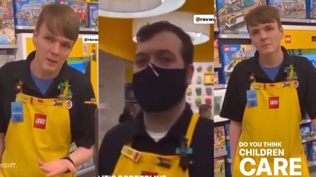 screenshots of Lego store employees from