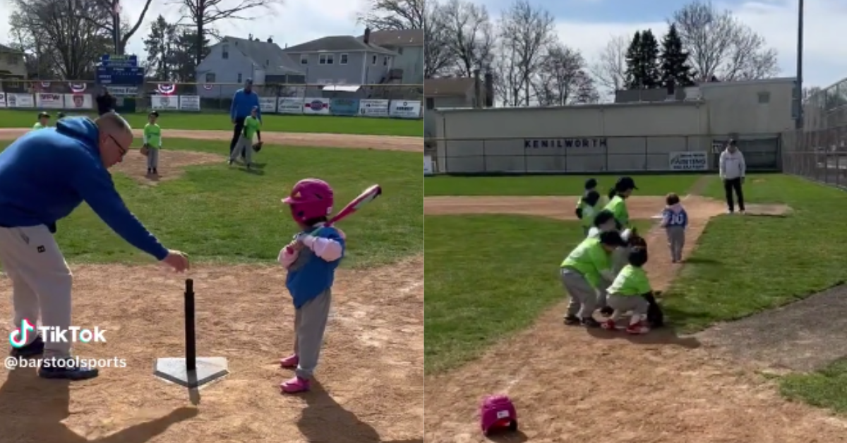 screenshots of little girl at bat in tee ball game