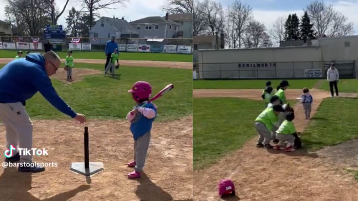 screenshots of little girl at bat in tee ball game