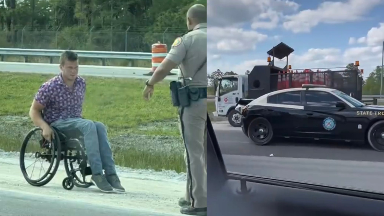 Screenshots of Madison Cawthorn and state trooper vehicle he crashed into