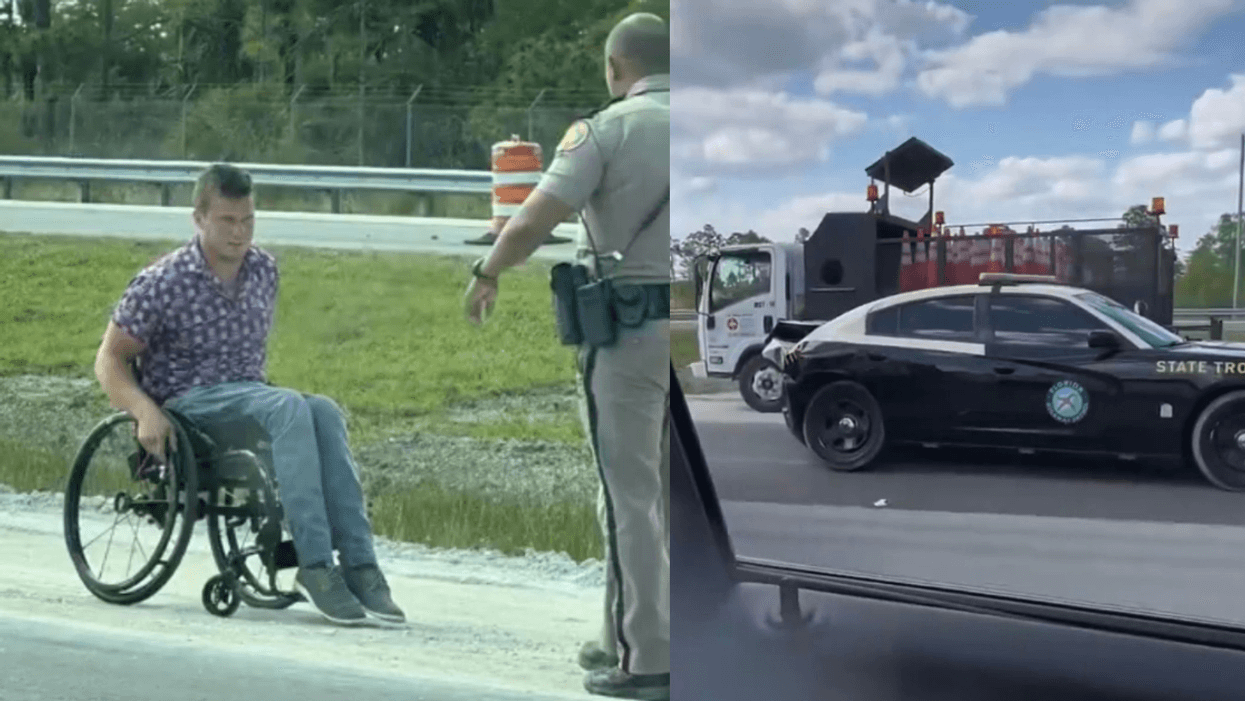 Screenshots of Madison Cawthorn and state trooper vehicle he crashed into