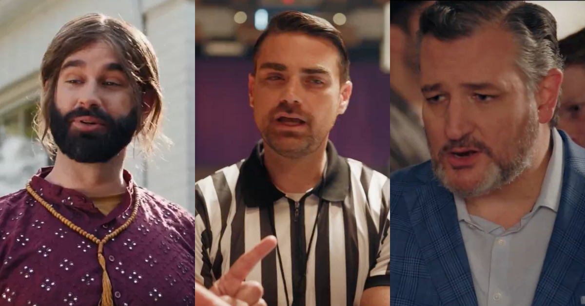 Screenshots of Matt Walsh, Ben Shapiro, and Ted Cruz from "Lady Ballers"