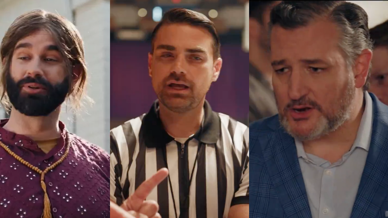 Screenshots of Matt Walsh, Ben Shapiro, and Ted Cruz from "Lady Ballers"