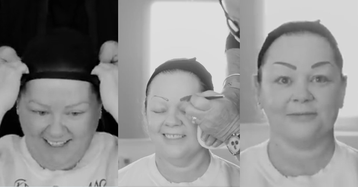 screenshots of Melissa McCarthy getting Ursula makeup applied