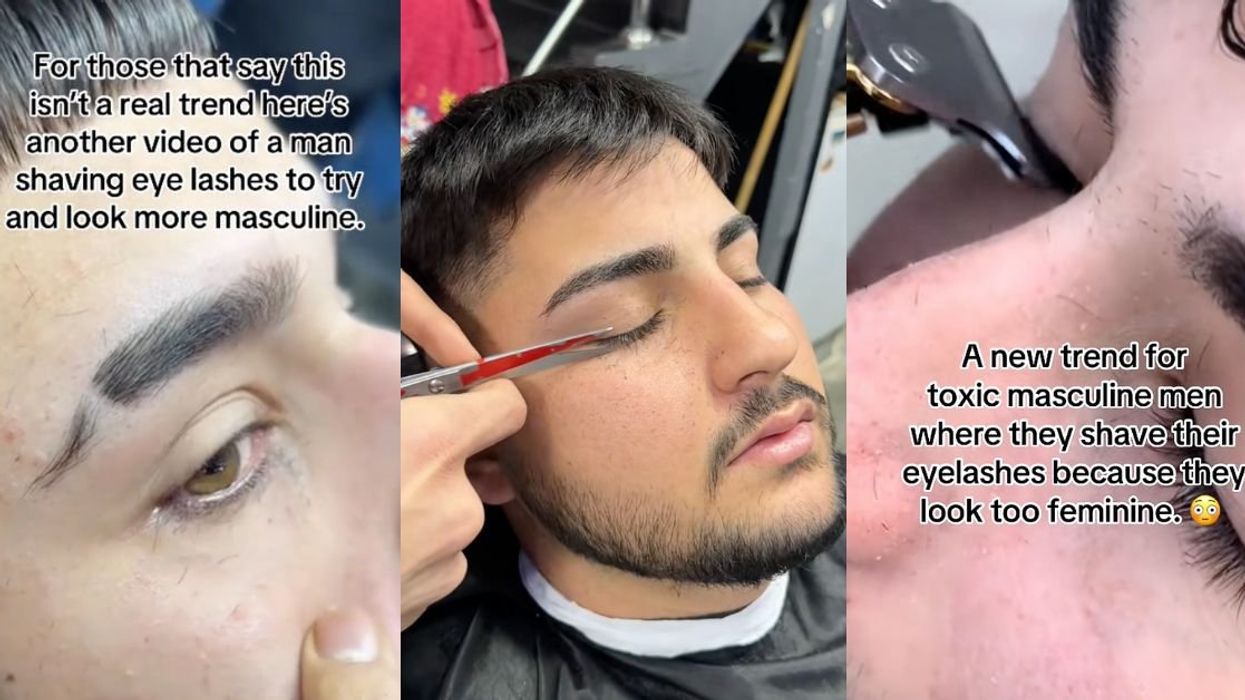 Screenshots of men getting their eyebrows trimmed