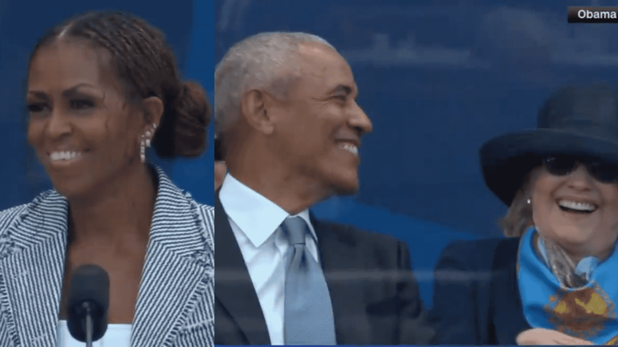 Screenshots of Michelle Obama and Barack Obama with Hillary Clinton