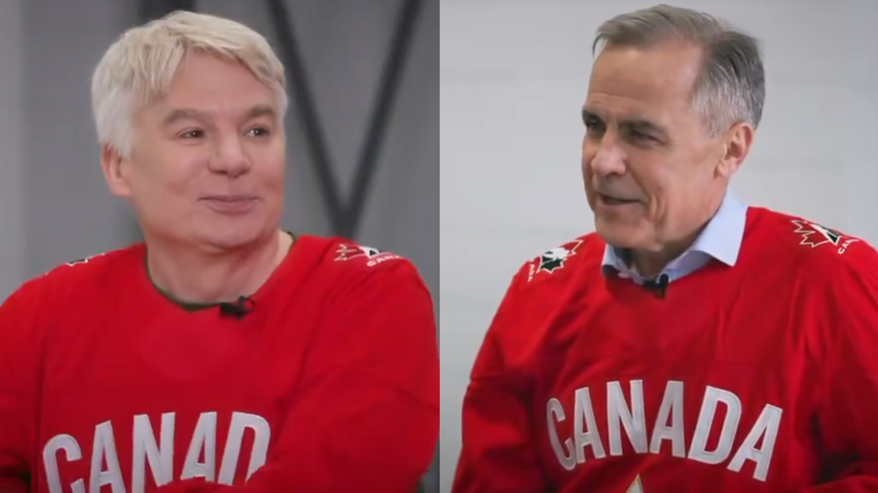 Screenshots of Mike Myers and Mark Carney