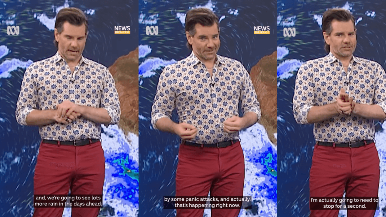 Screenshots of Nate Byrne giving weather forecast