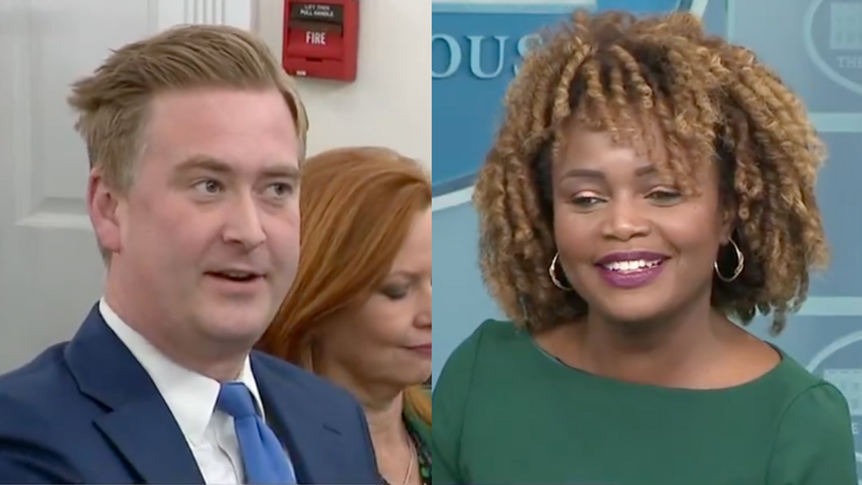 Screenshots of Peter Doocy and Karine Jean-Pierre