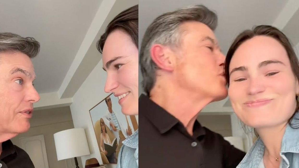 Screenshots of Peter Gallagher with daughter Kathryn from her TikTok video