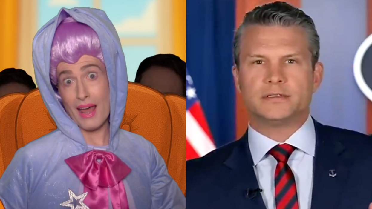 Screenshots of Randy Rainbow and Pete Hegseth from "Incompetent" parody