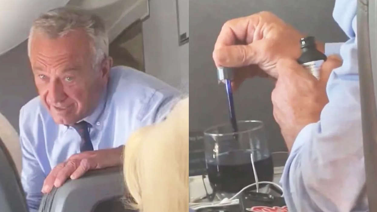 Screenshots of Robert F. Kennedy Jr. and blue liquid he put into his drink