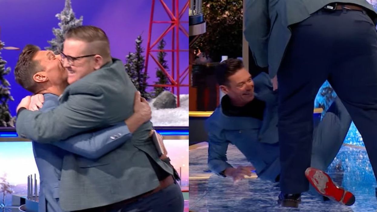 Screenshots of Ryan Seacrest getting a bear hug and on the floor