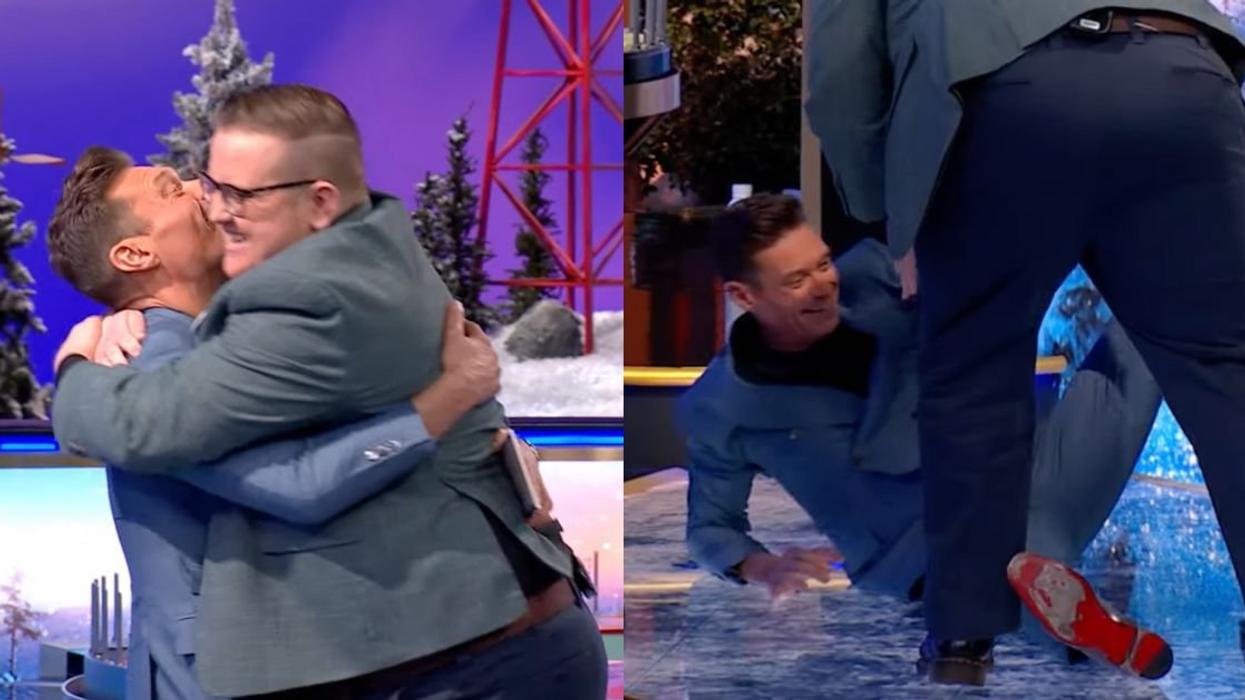 Screenshots of Ryan Seacrest getting a bear hug and on the floor