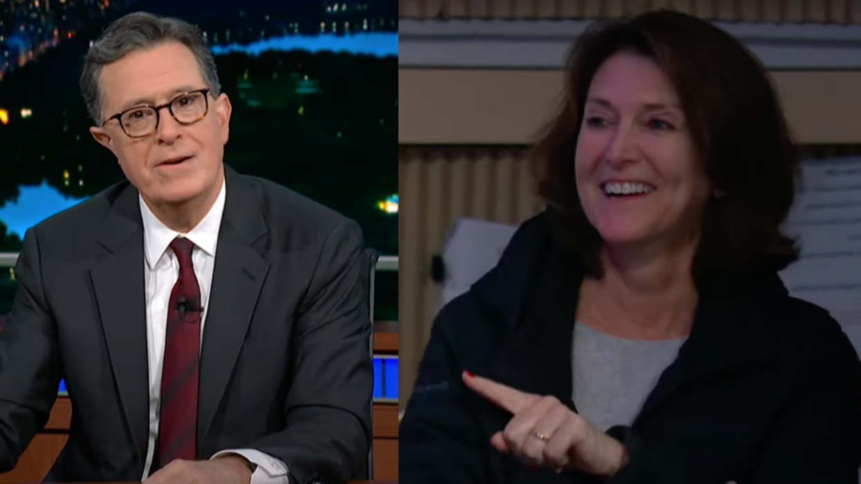 Screenshots of Stephen and Evie Colbert