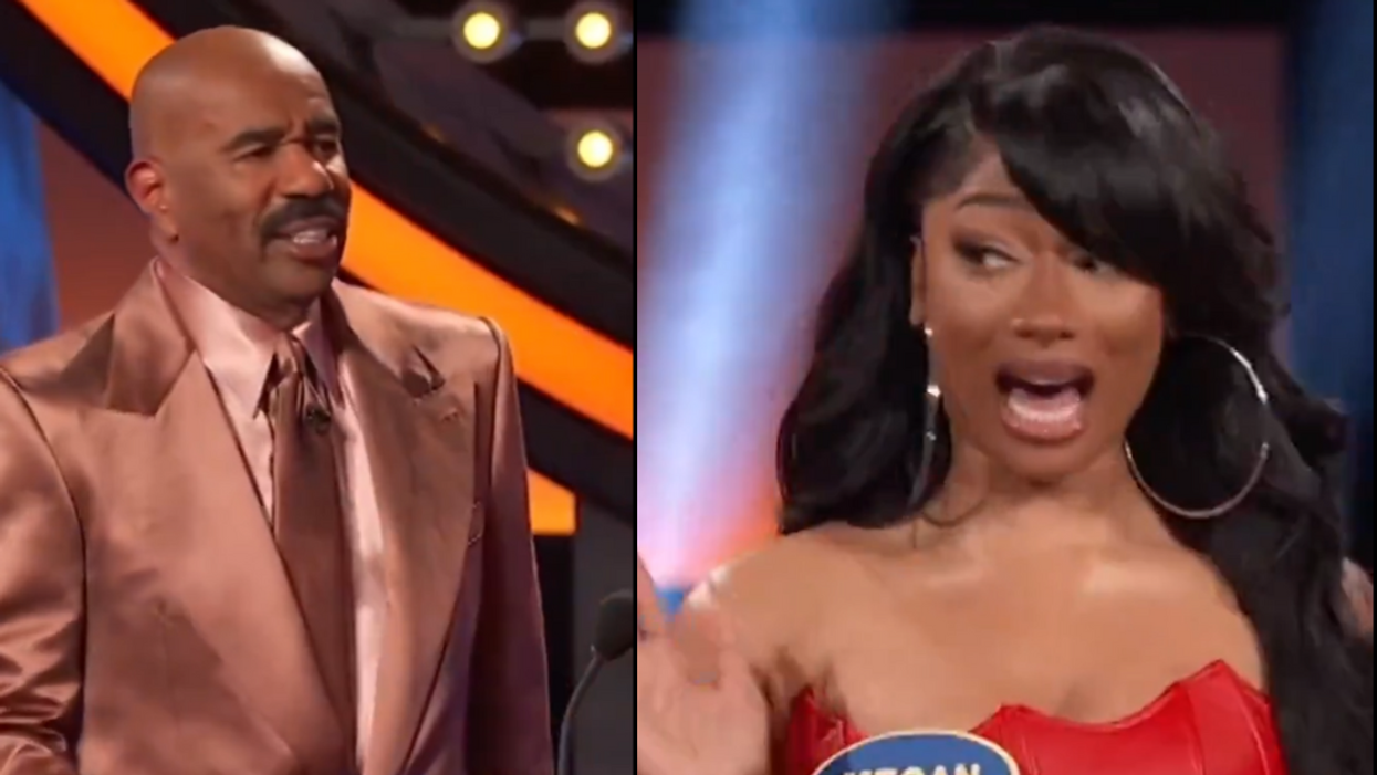 Screenshots of Steve Harvey and Megan Thee Stallion