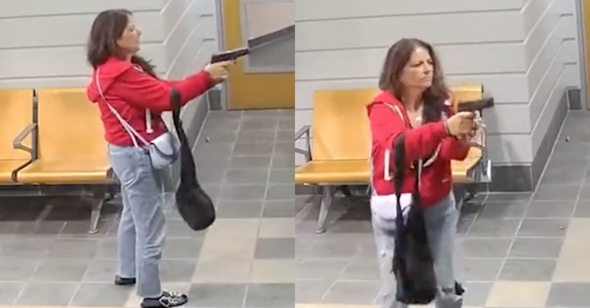 Screenshots of Suzanne Laprise with gun in Bristol Police Station