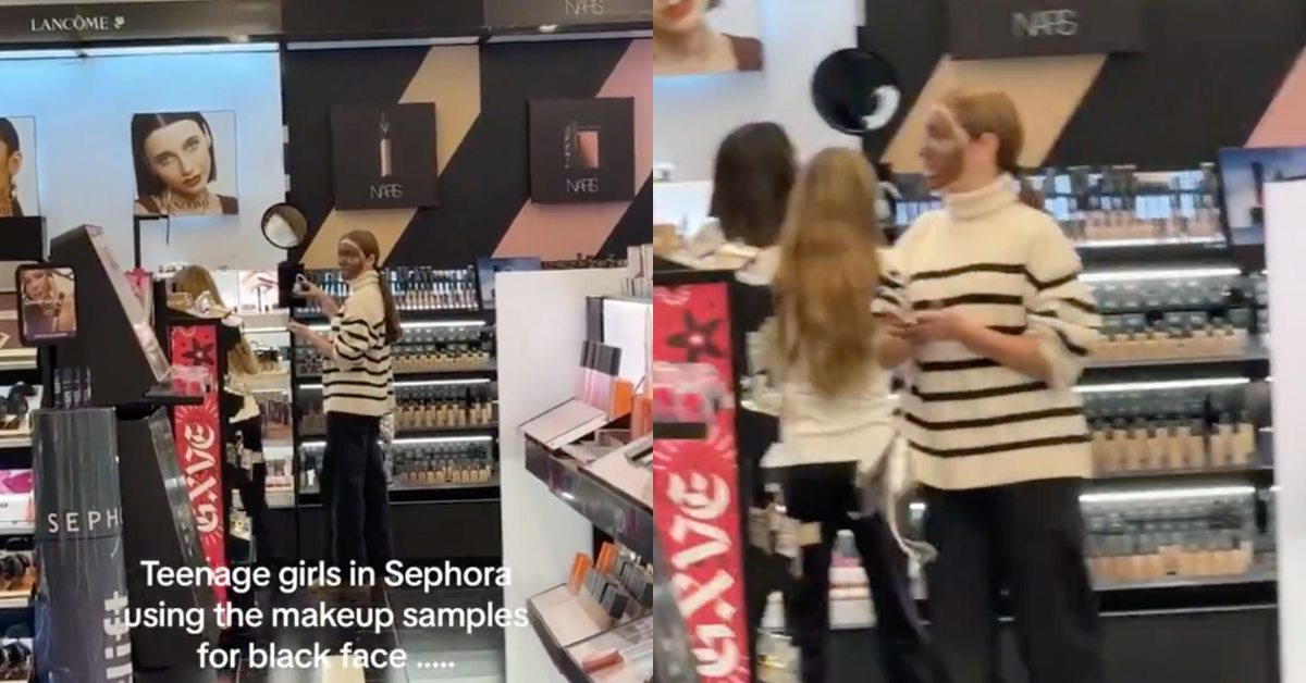 Screenshots of teenage girl wearing blackface in Sephora