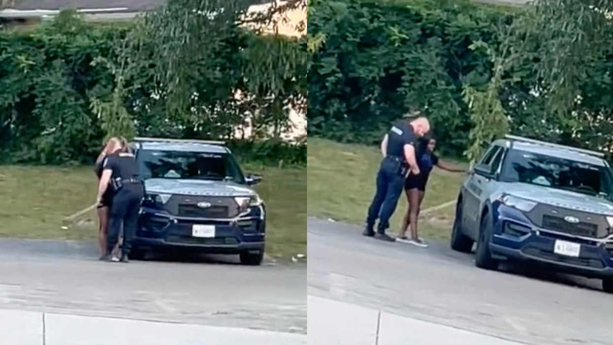 Screenshots of the cop and the woman from video