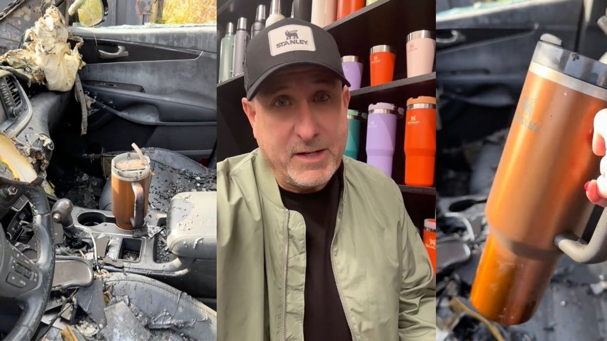 Screenshots of the Stanley cup in the burned out car and Stanley President Terrence Riley