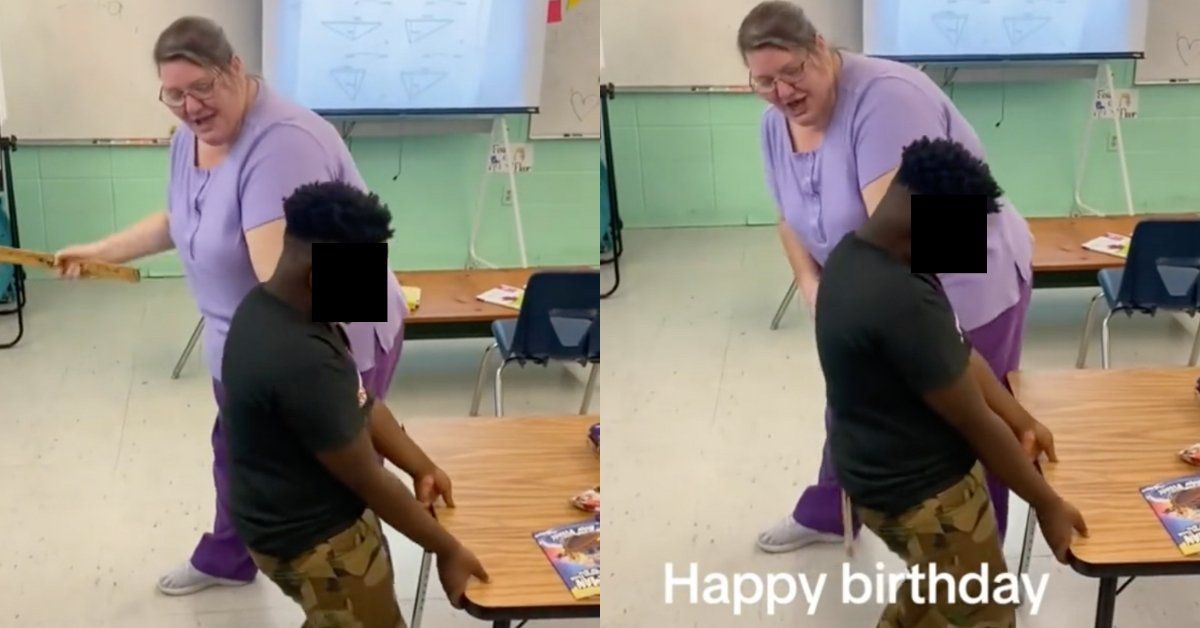 Screenshots of the teacher giving birthday spankings to student