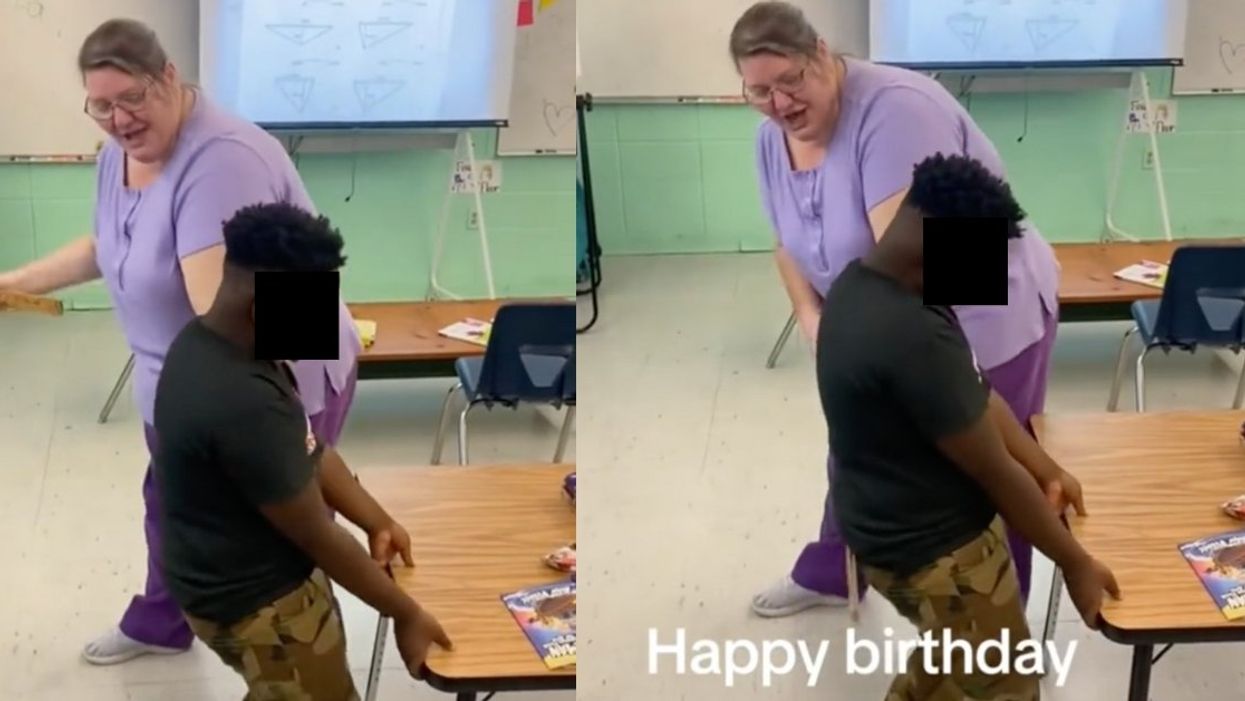 Screenshots of the teacher giving birthday spankings to student