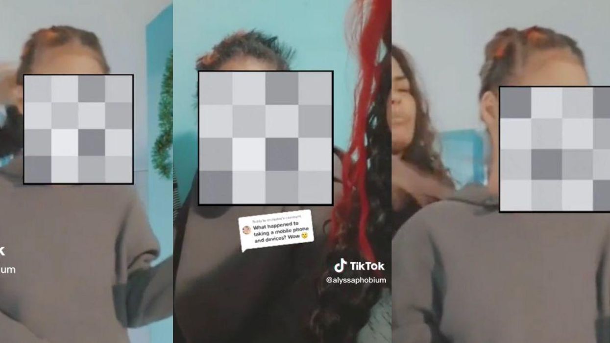 Screenshots of TikToker @3ella_3osselina cutting off her daughter's hair