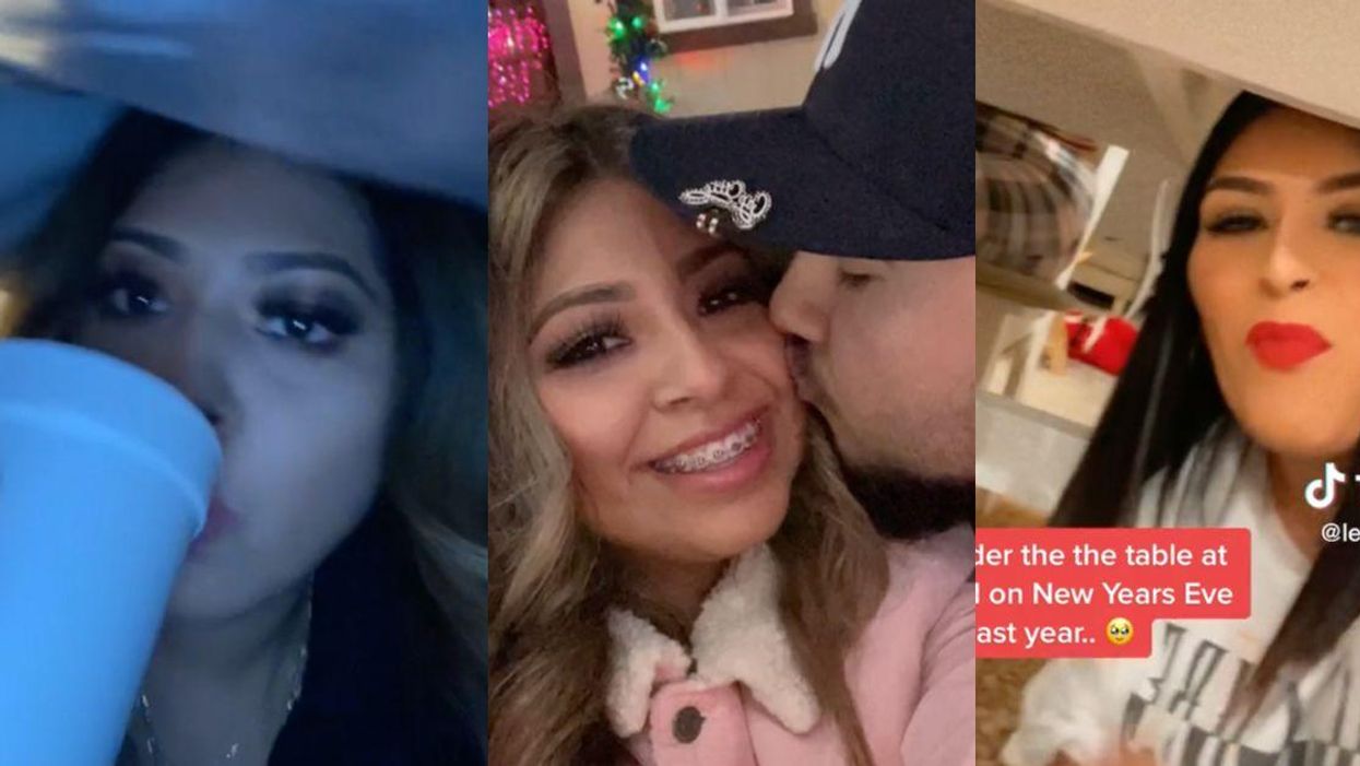 Screenshots of TikTokers @lexxlalatina and @amyolivera8 participating in the "under the table" challenge