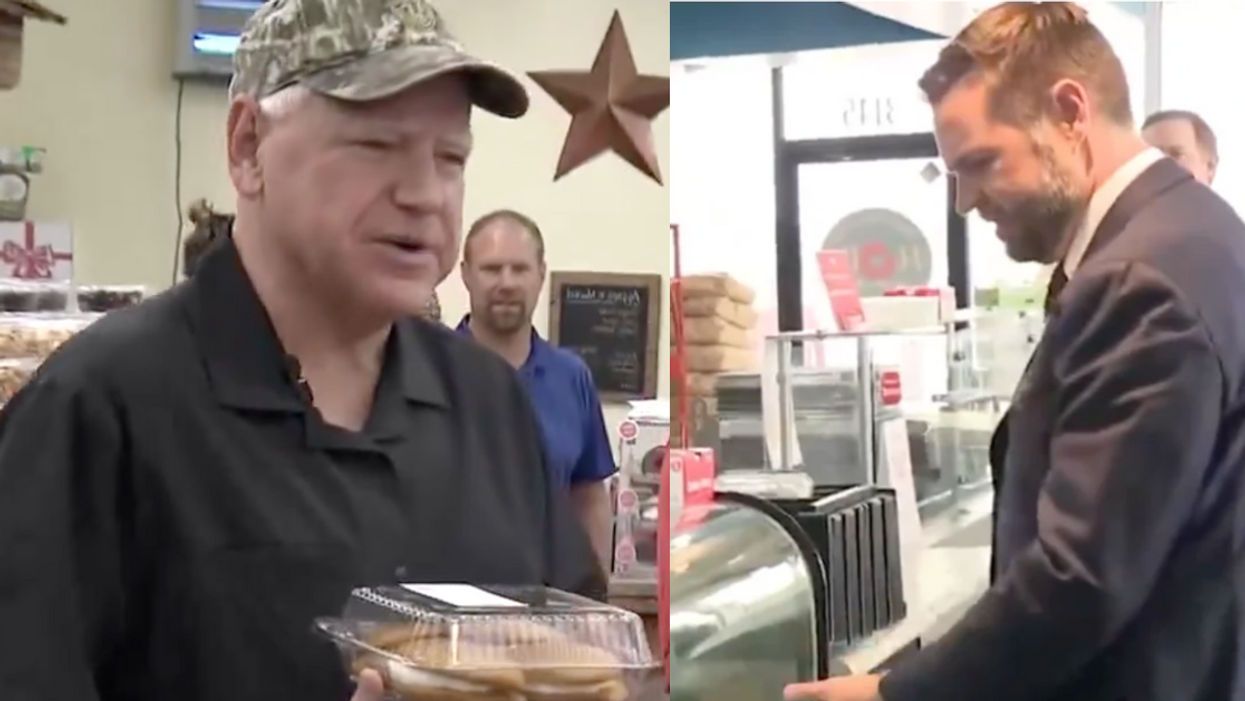 Screenshots of Tim Walz and J.D. Vance