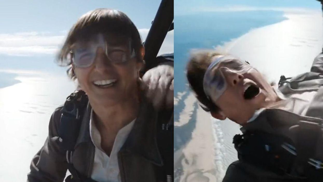 Screenshots of Tom Cruise about to skydive