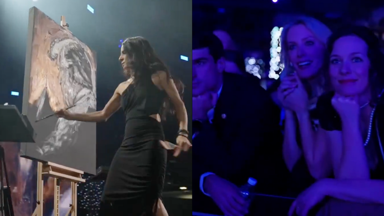 Screenshots of Vanessa Horabuena painting her Donald Trump portrait