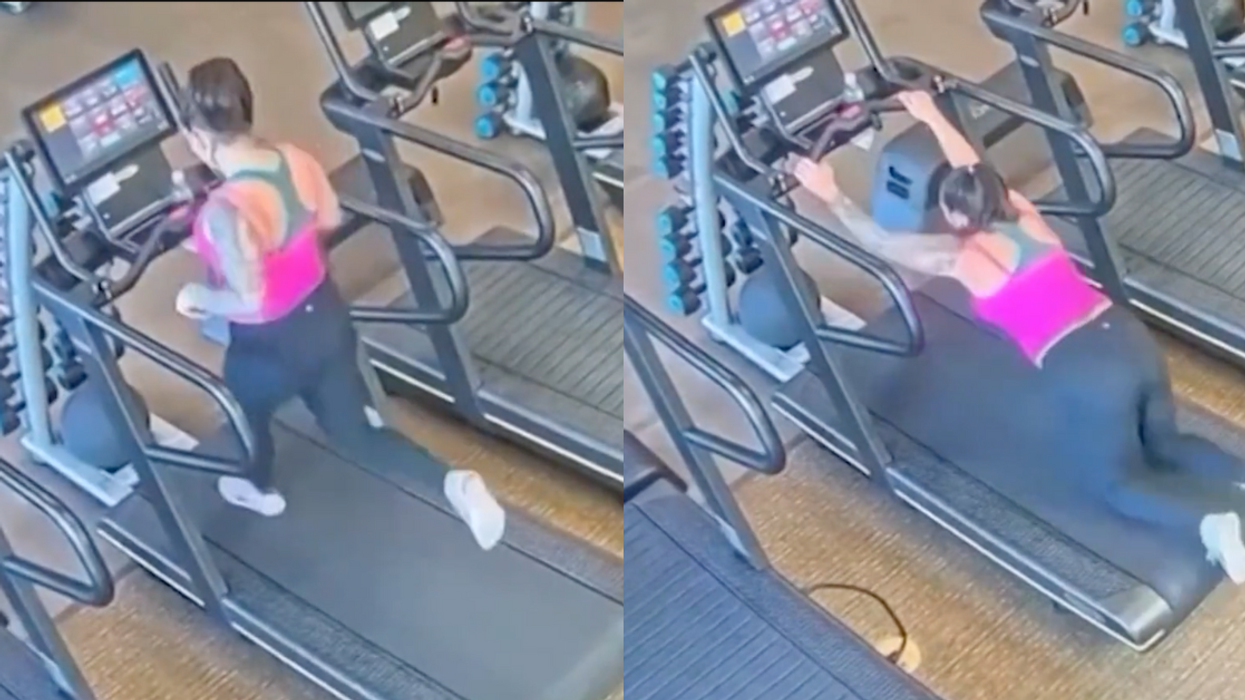 screenshots of video of Alyssa Konkel's treadmill mishap