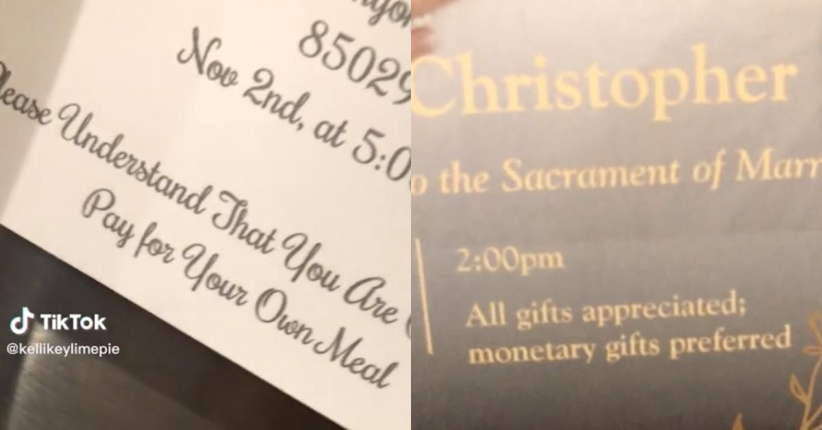 Screenshots of wedding invite from TikTok