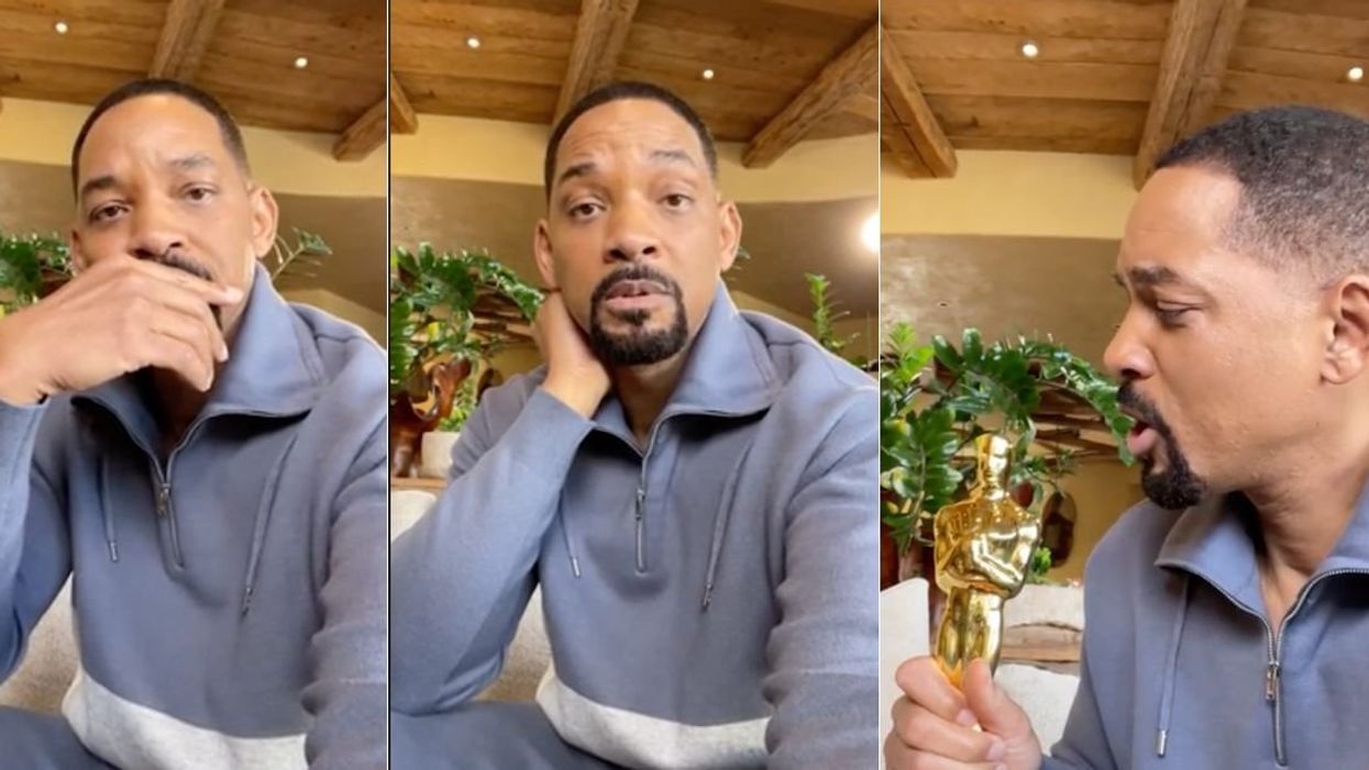 Screenshots of Will Smith's TikTok video holding an Oscar