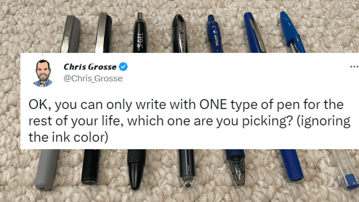 Seven pens in a row for Twitter uses to choose favorite