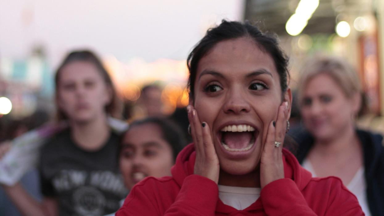 shocked woman on street