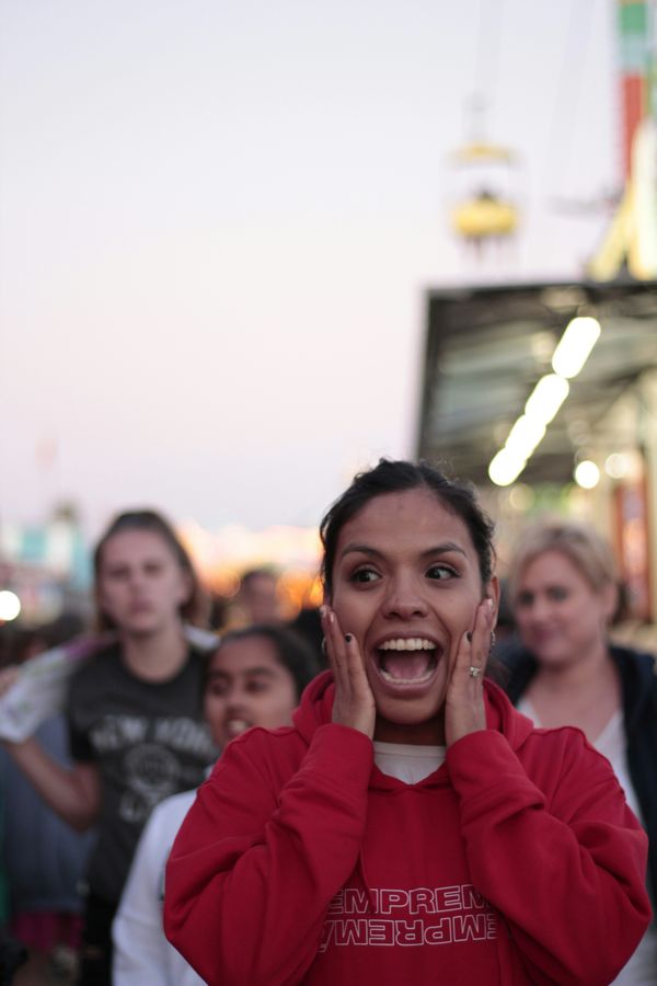 shocked woman on street