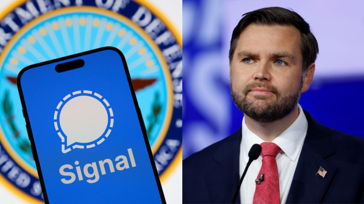 Signal app logo; J.D. Vance