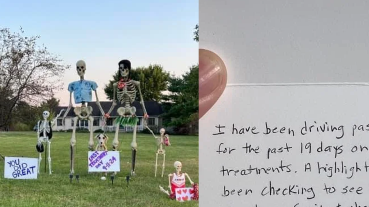 Skeleton family decorations; letter from patient