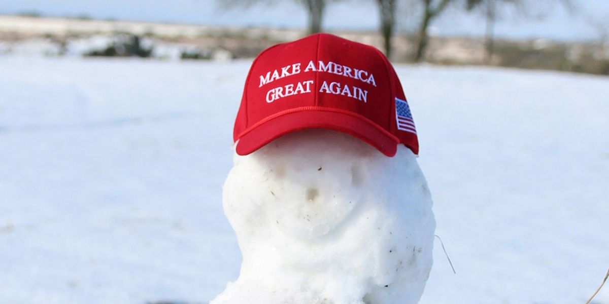 snowman with MAGA hat
