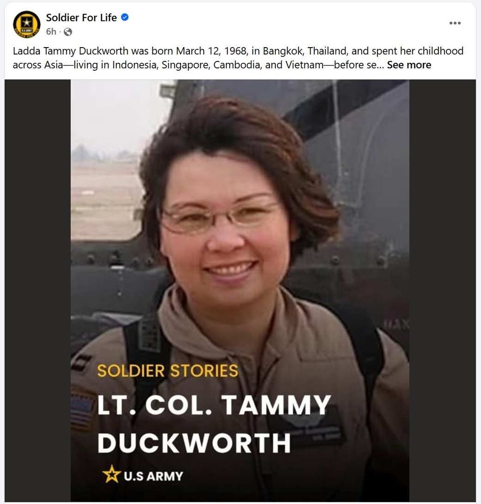 Soldier For Life's post honoring Tammy Duckworth