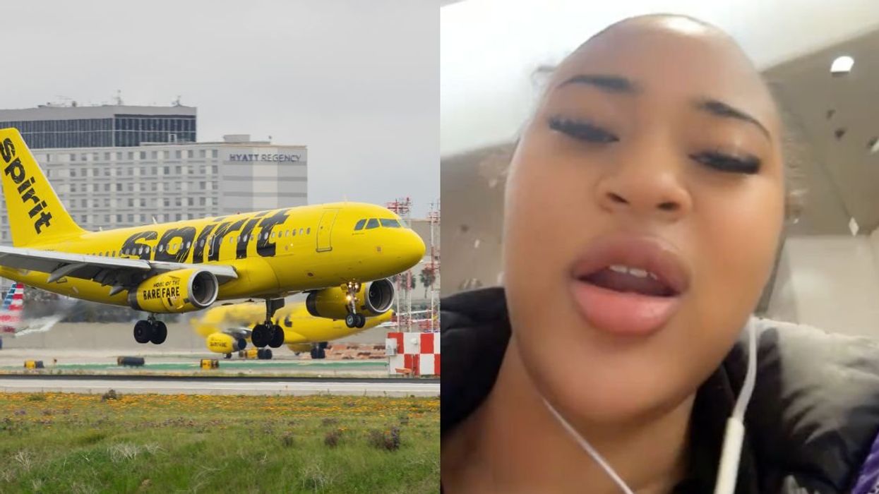 Spirit airlines plane; TikToker @poodieswetter