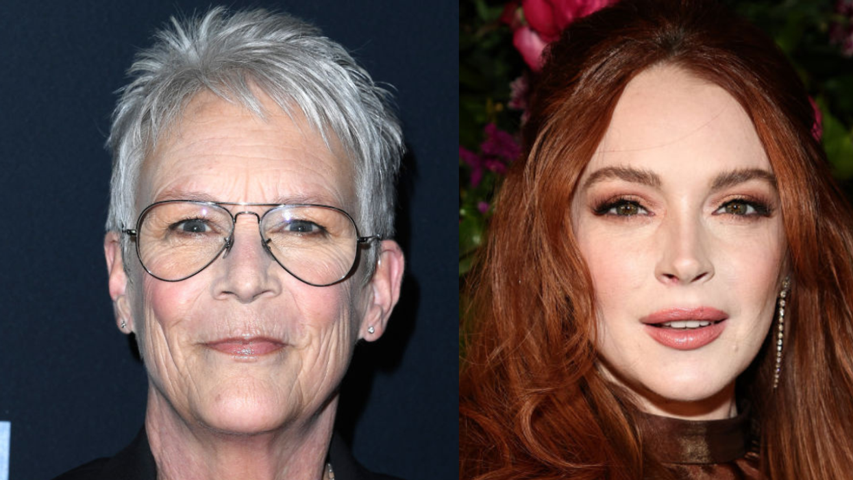 Split screen of Jamie Lee Curtis (L) and Lindsay Lohan (R)