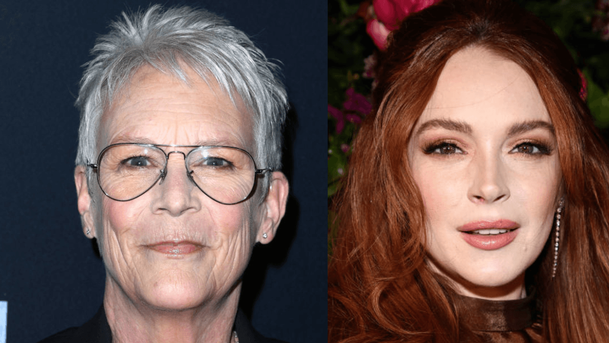 Split screen of Jamie Lee Curtis (L) and Lindsay Lohan (R)