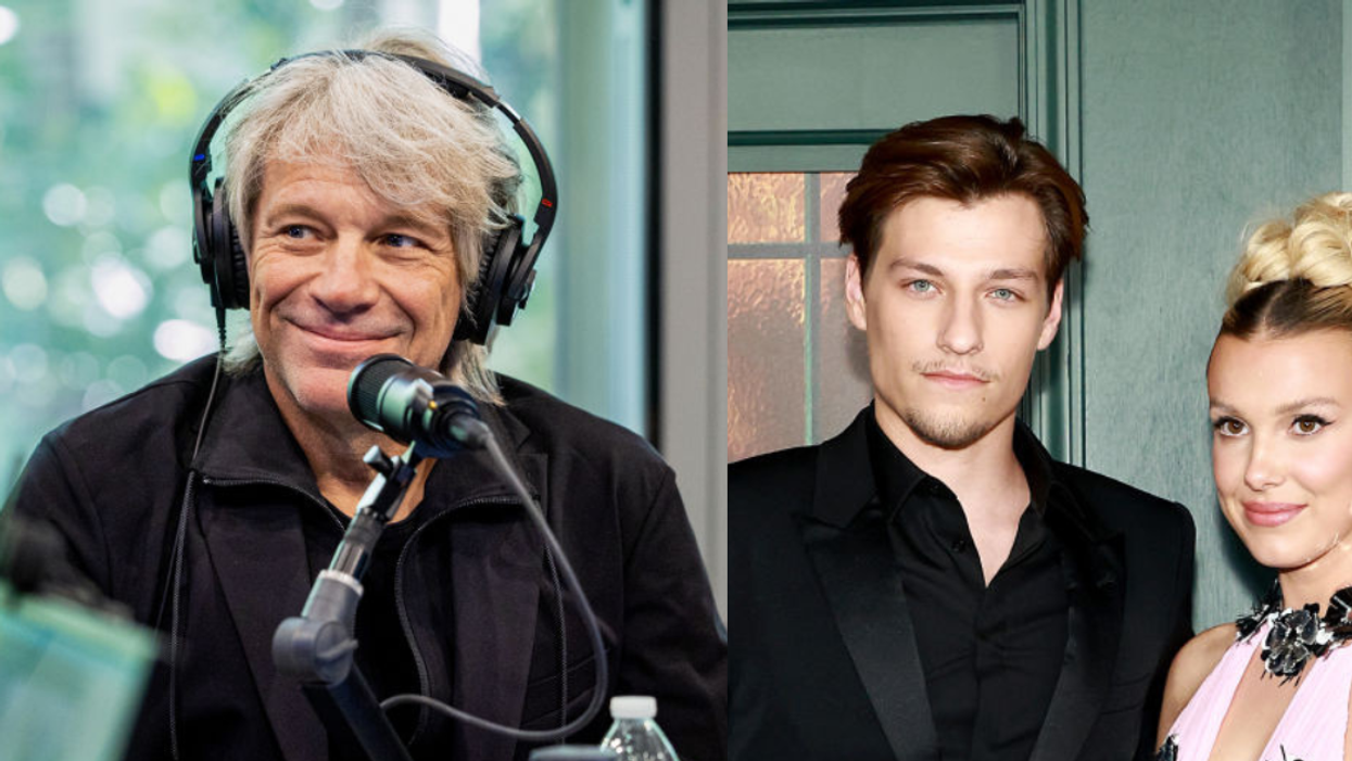 Split screen of Jon Bon Jovi (L) and Jake Bongiovi and Millie Bobby Brown